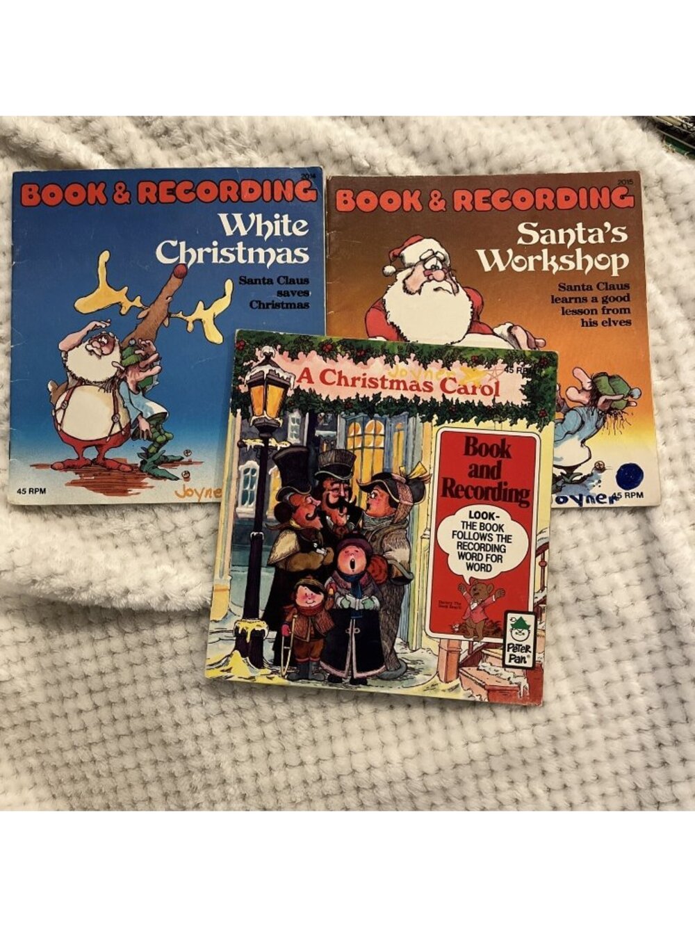 Lot Of 3 Christmas Peter Pan Book & Recording Santas Workshop White Carol